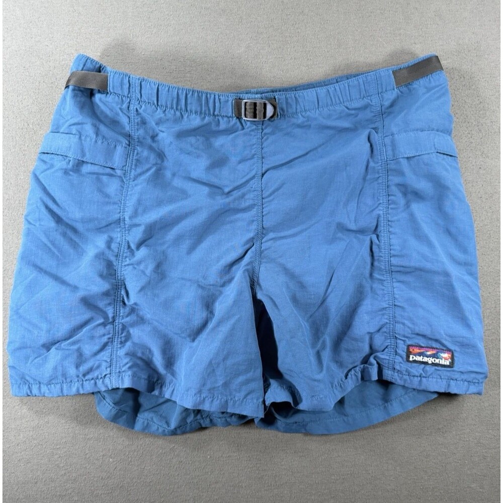 Vtg Patagonia Belted River Baggies Swim Trunks Blue Mesh Lined Wave Logo RARE L
